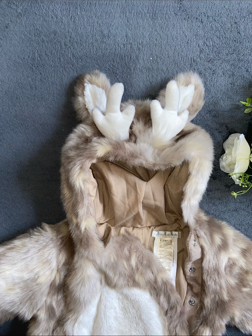 Pottery Barn Kids Baby Faux Fur Deer One-Piece Snowsuit size 12-24 months - Picture 5 of 8